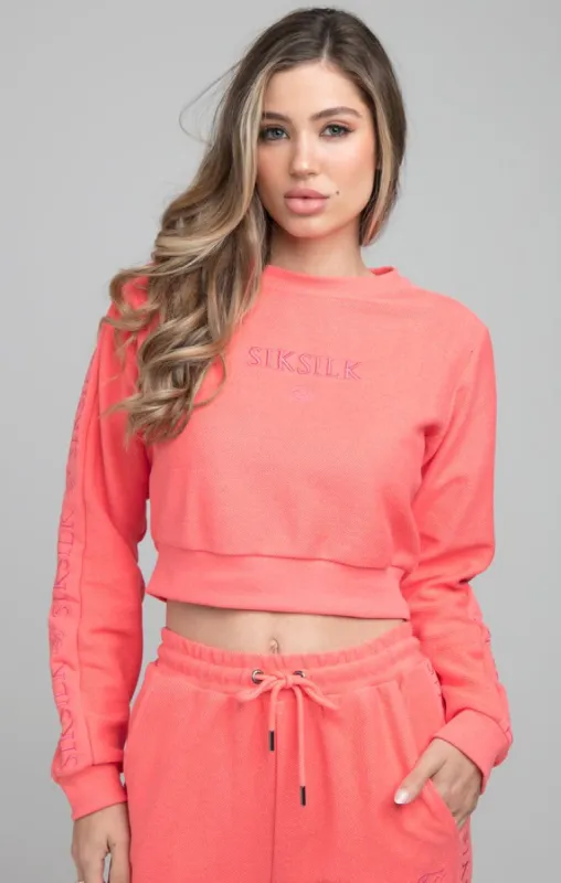 SikSilk Loopback Embroidered Crop Sweat - Pink sold by Siksilk