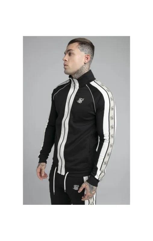 SikSilk Premium Tape Funnel Zip Through Hoodie - Jet Black & Off White sold by Siksilk