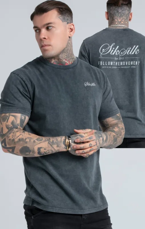 Grey Acid Wash Relaxed Fit T-Shirt sold by Siksilk