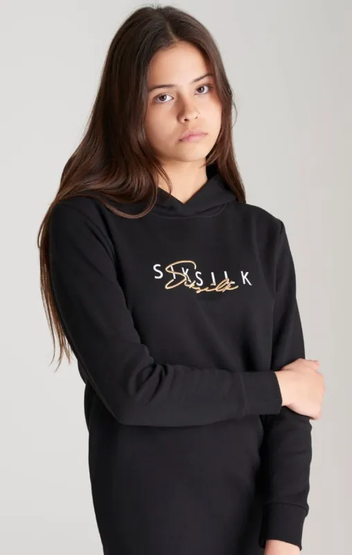 Girls Black Signature Overhead Hoodie Dress sold by Siksilk