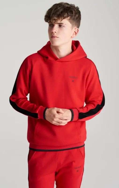 Boys Red Panelled Overhead Hoodie sold by Siksilk