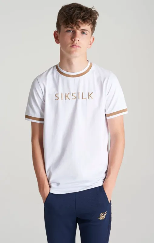 Boys White Contrast Collar T-Shirt sold by Siksilk