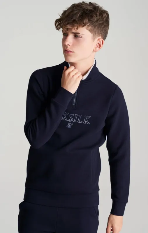 Boys Navy Borg 1/4 Zip Funnel Neck made by Siksilk