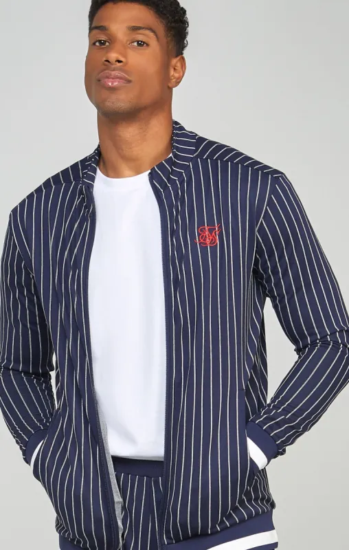 Navy Pinstripe Zip Through Funnel Neck Track Tp sold by Siksilk