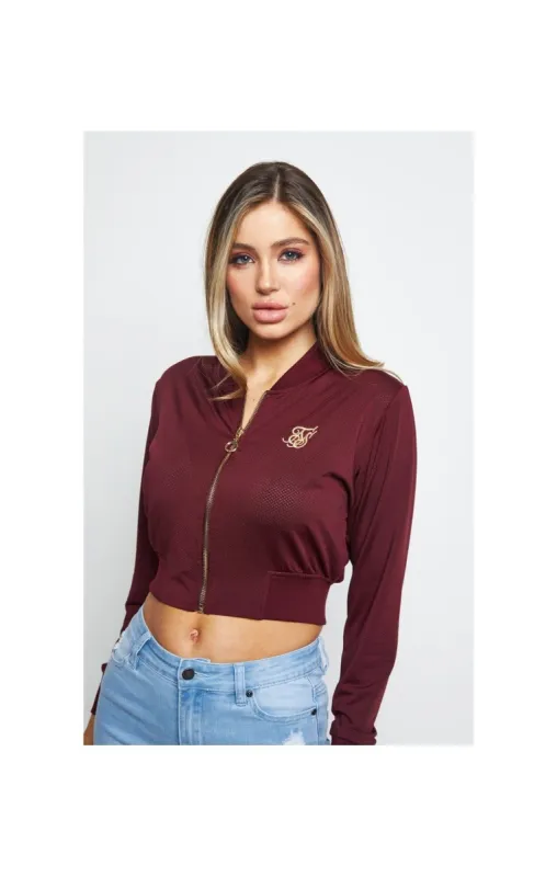 SikSilk Mesh Cropped Bomber - Burgundy sold by Siksilk