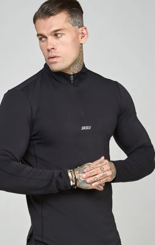 Black Sports Muscle Fit Quarter Zip Long Sleeve Top sold by Siksilk