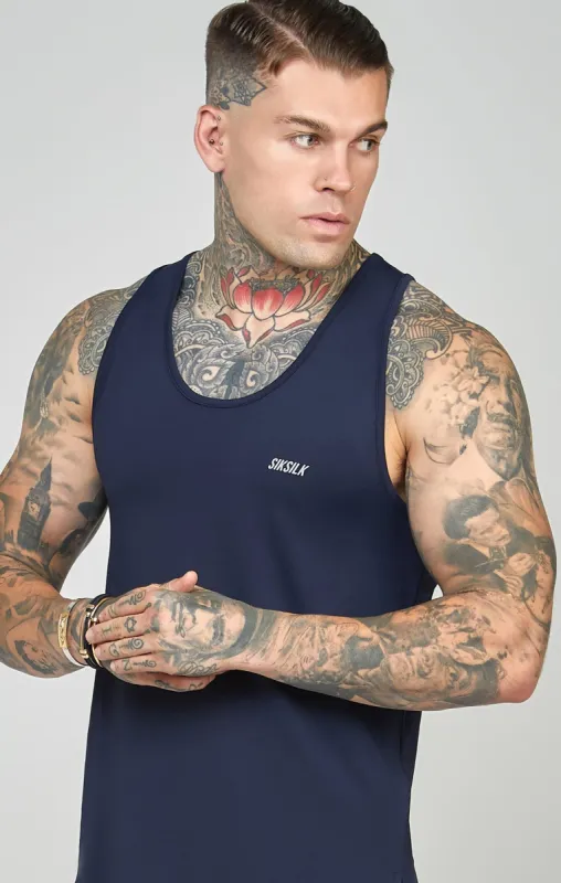 Navy Sports Curved Hem Muscle Fit Vest sold by Siksilk