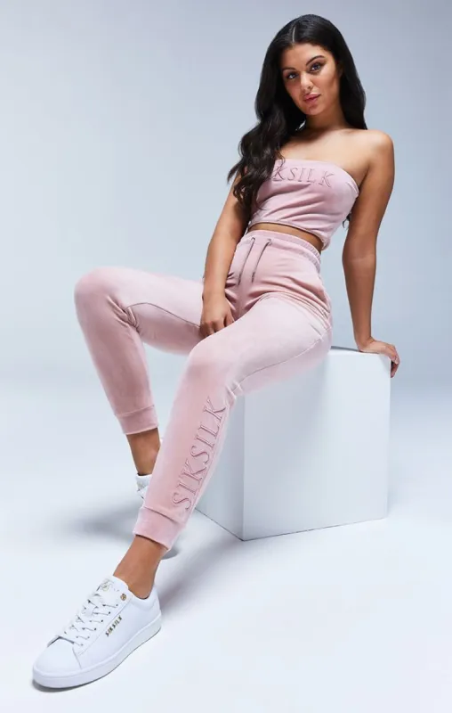 SikSilk Velour Embroidered Joggers - Pink sold by Siksilk