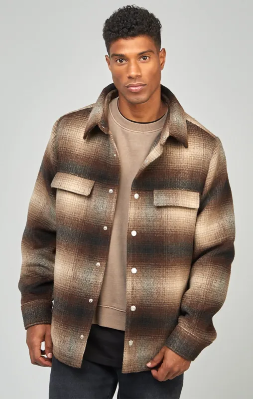 Brown Printed Logo Check Overshirt sold by Siksilk