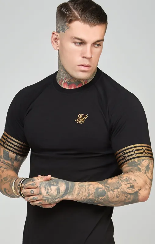 Black, Gold Knitted Elastic Cuffed T-Shirt sold by Siksilk