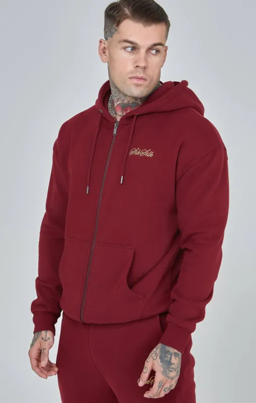 Burgundy Script Logo Relaxed Fit Zip Thru Hoodie sold by Siksilk