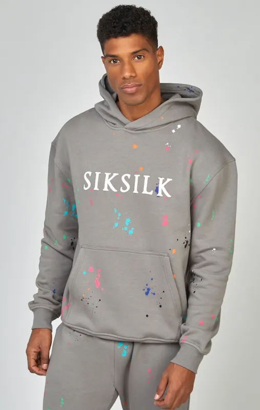 Grey Paint Splatter Relaxed Fit Overhead Hoodie sold by Siksilk