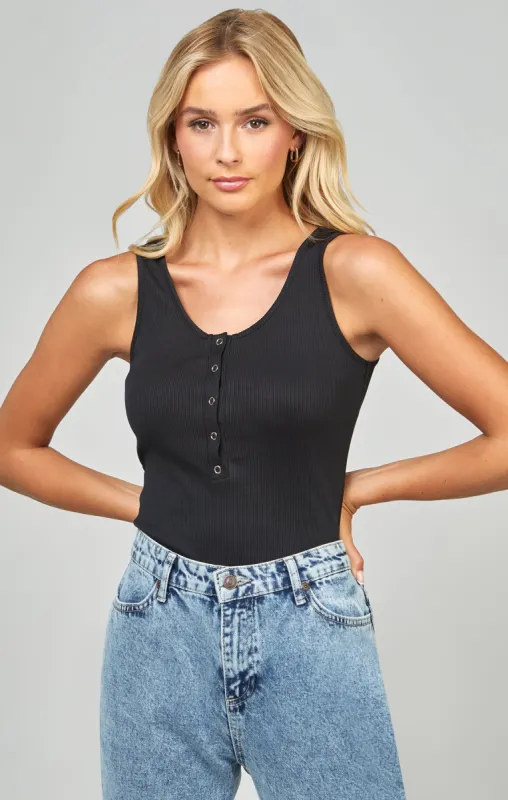 Black Ribbed Scoop Bodysuit sold by Siksilk