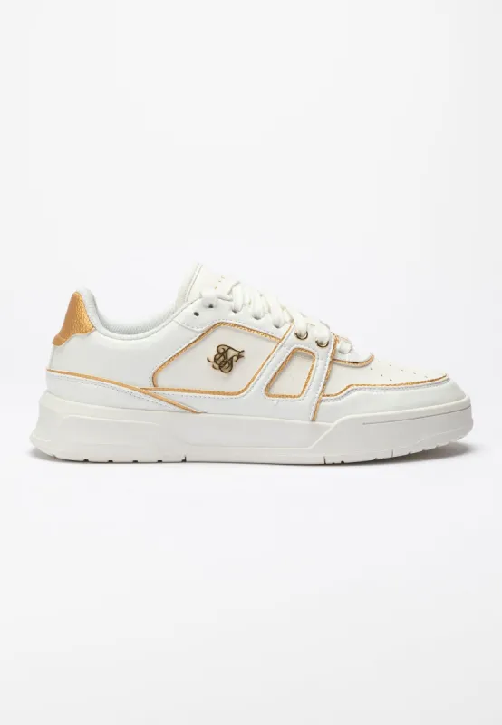 White And Gold Trimmed Low Top Court Trainer sold by Siksilk