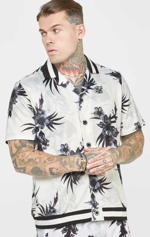 Ecru Retro Fire Bowling Shirt sold by Siksilk