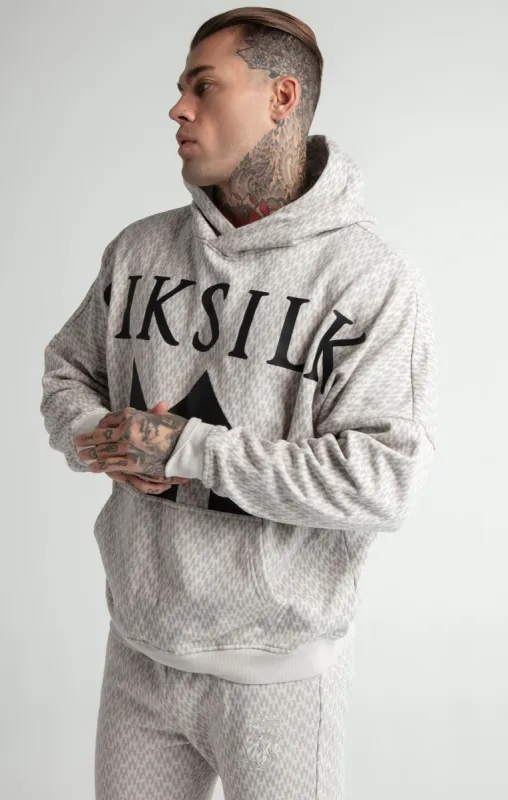 Messi x SikSilk Grey Monogram Print Oversized Hoodie made by Siksilk