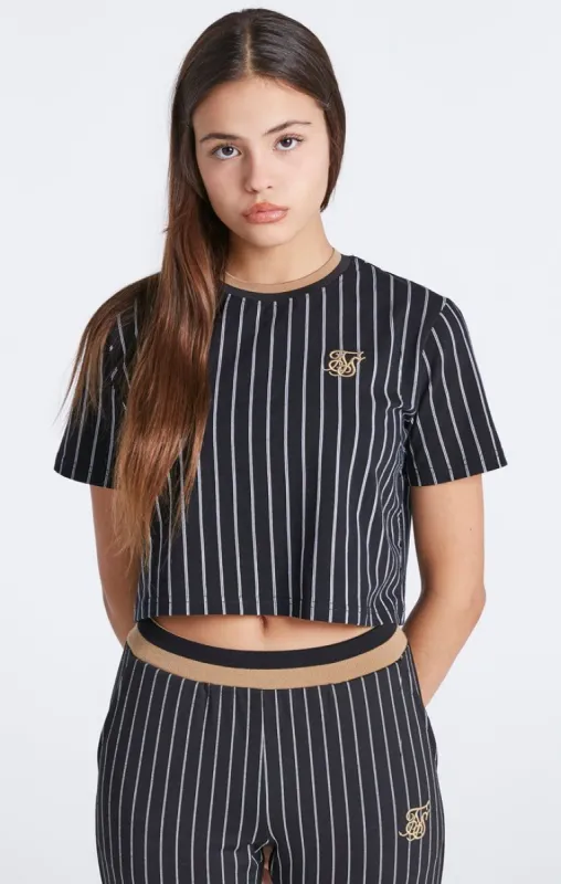 Girls Black Baseball Stripe Cropped T-Shirt sold by Siksilk