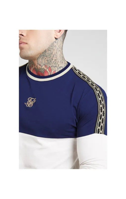 SikSilk L/S Chain Cartel Rib Tape Gym Tee - Navy & Stone sold by Siksilk
