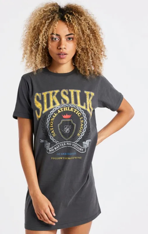 SikSilk Varsity T-Shirt Dress - Washed Grey sold by Siksilk