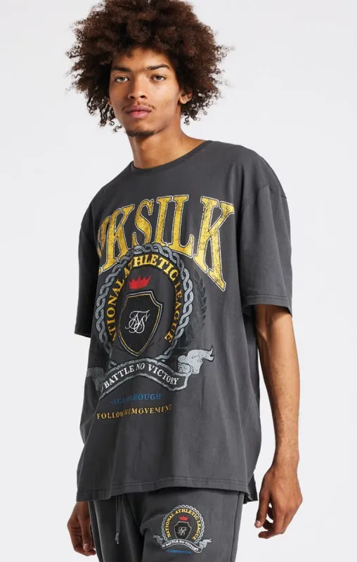 Grey Varsity Print Oversized T-Shirt sold by Siksilk