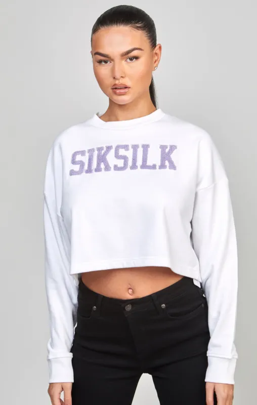 White Crop Varsity Sweatshirt sold by Siksilk
