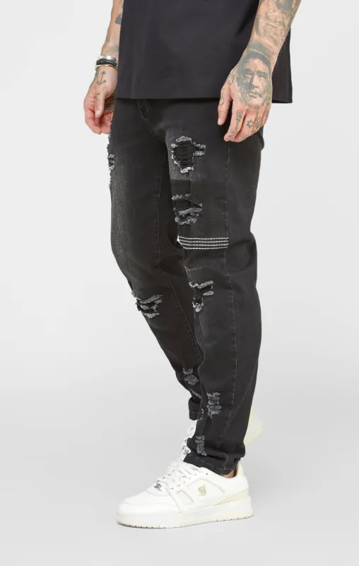 Blue Patchwork Distressed Slim Denim Jean sold by Siksilk
