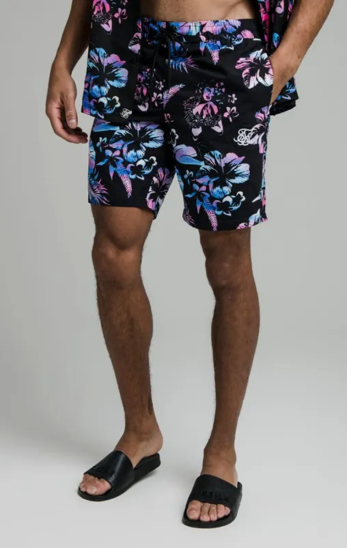 Black Tie Dye Hawaii Swim Short sold by Siksilk