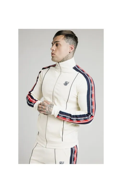 SikSilk Retro Funnel Neck Tape Zip Through Track Top - Off White sold by Siksilk