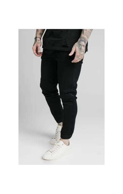 SikSilk Elasticated Cuff Pleated Jeans Pants - Washed Black sold by Siksilk