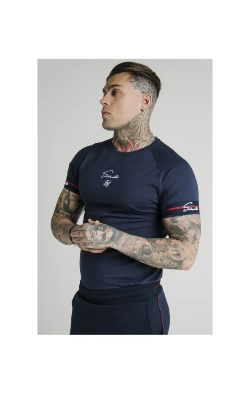 SikSilk Raglan Tech Tee Exposed Tape - Navy sold by Siksilk