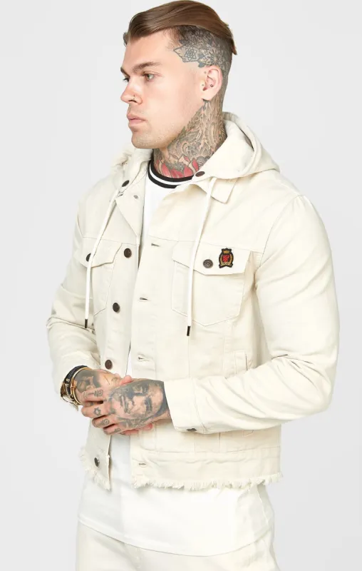 Ecru Hooded Denim Jacket sold by Siksilk