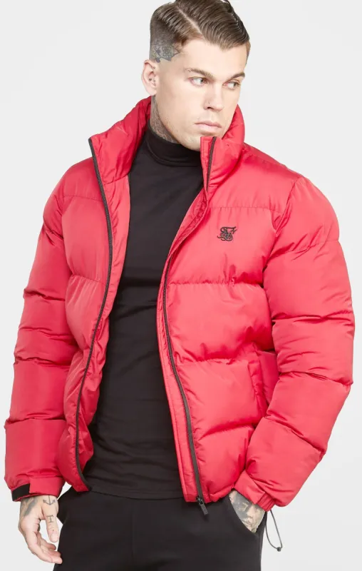 Red Embossed Logo Puffer Jacket sold by Siksilk