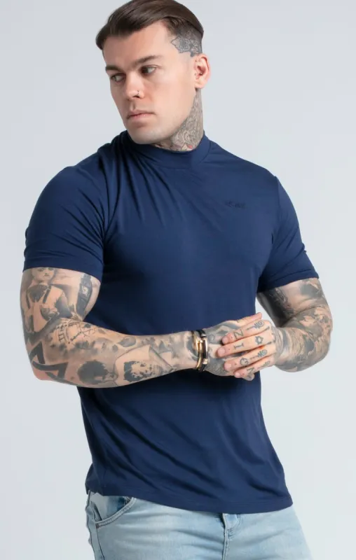 Navy High Neck T-Shirt sold by Siksilk