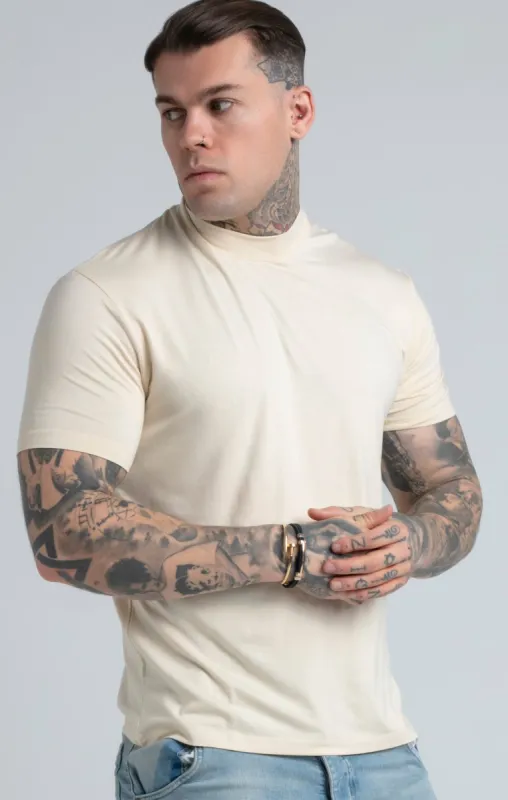 Beige High Neck T-Shirt sold by Siksilk