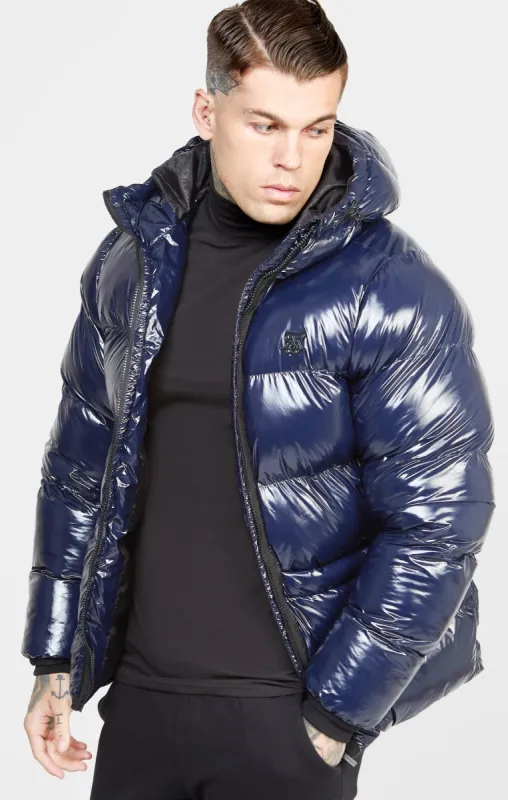 Navy Gloss Puffer Jacket sold by Siksilk