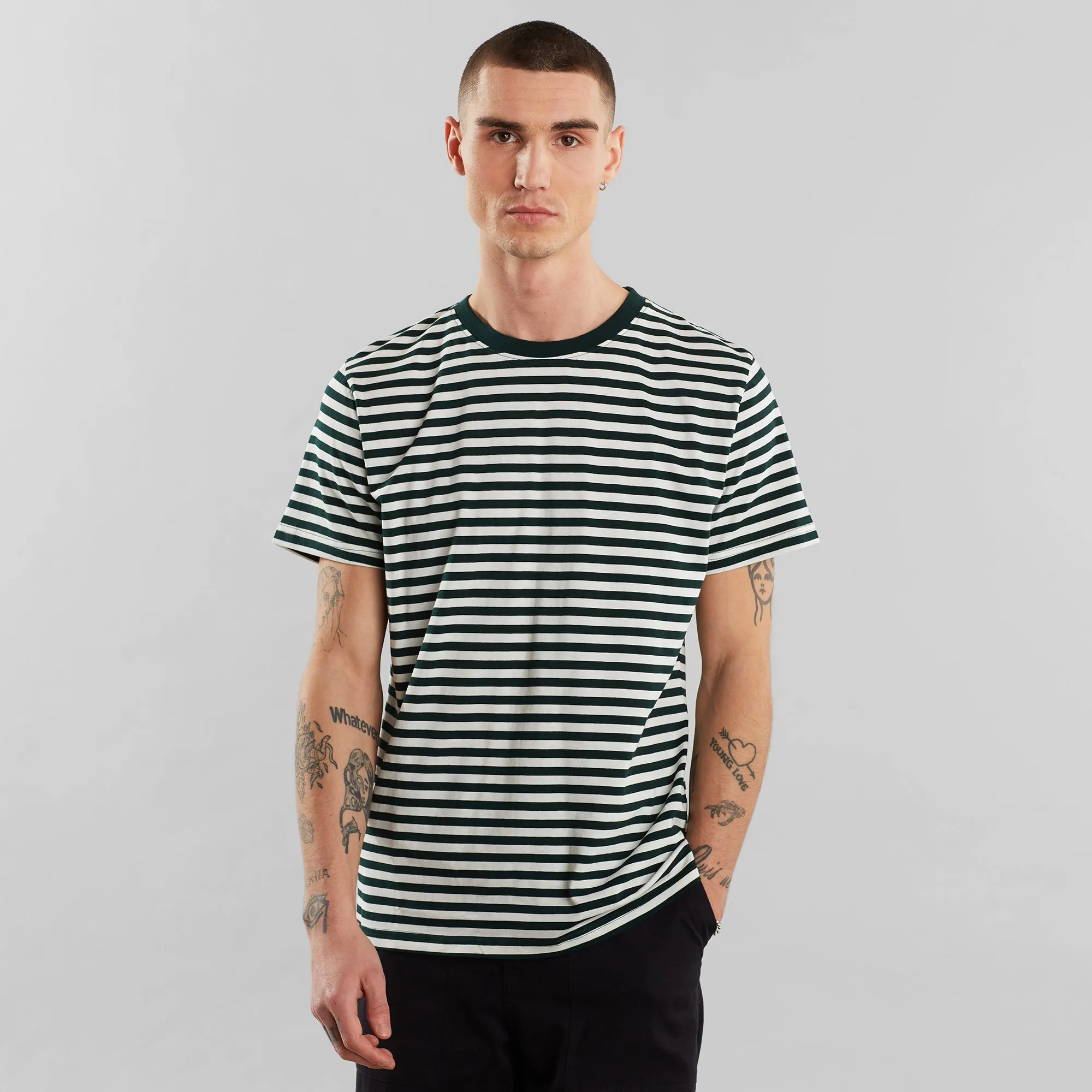 Stockholm T-shirt Dark Green Stripes sold by Earthkind
