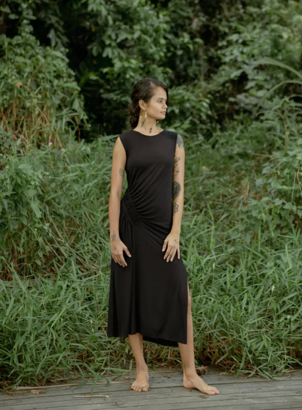 CELIA Asymmetric Ruched Waist Dress sold by Earthkind