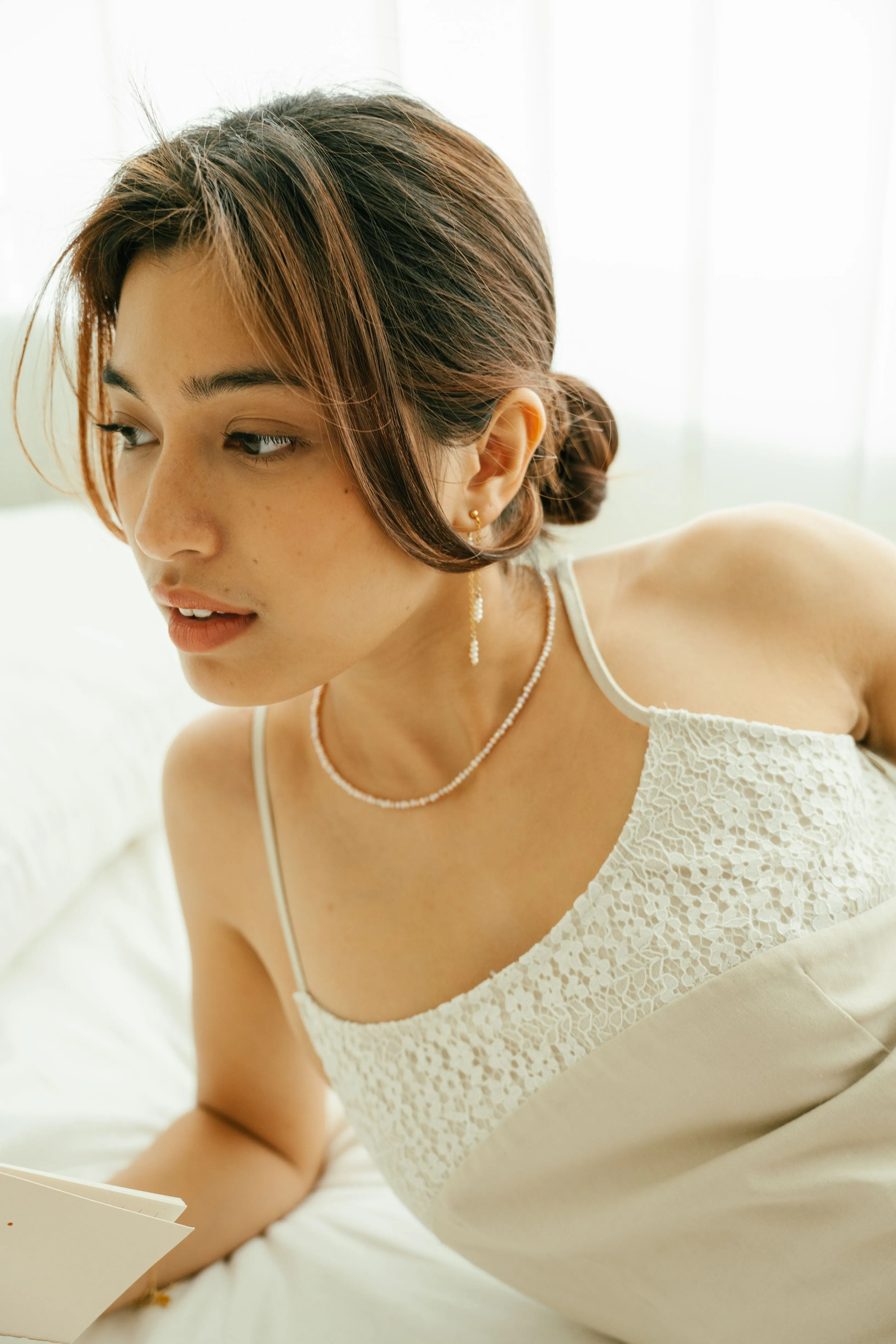 Payton Linen Lace Mini Dress sold by Earthkind