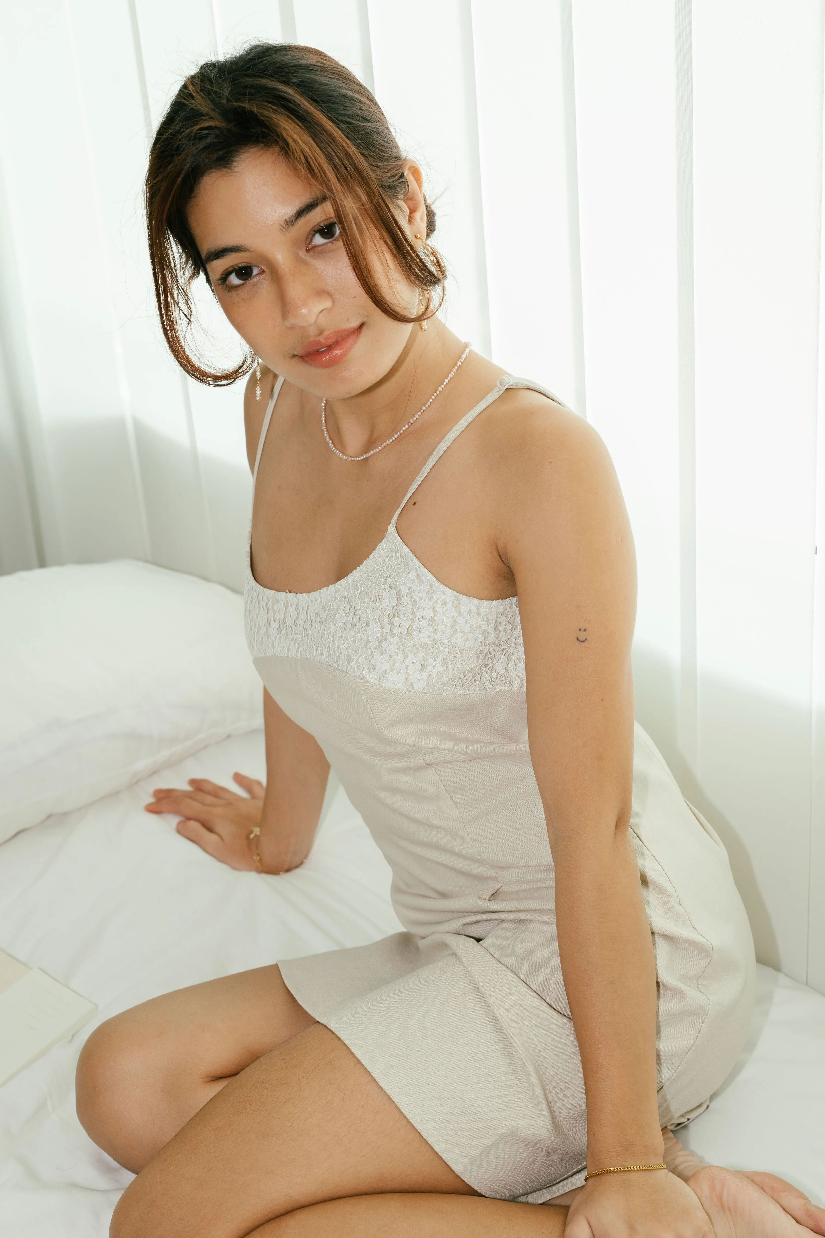 Payton Linen Lace Mini Dress sold by Earthkind product image thumbnail 3