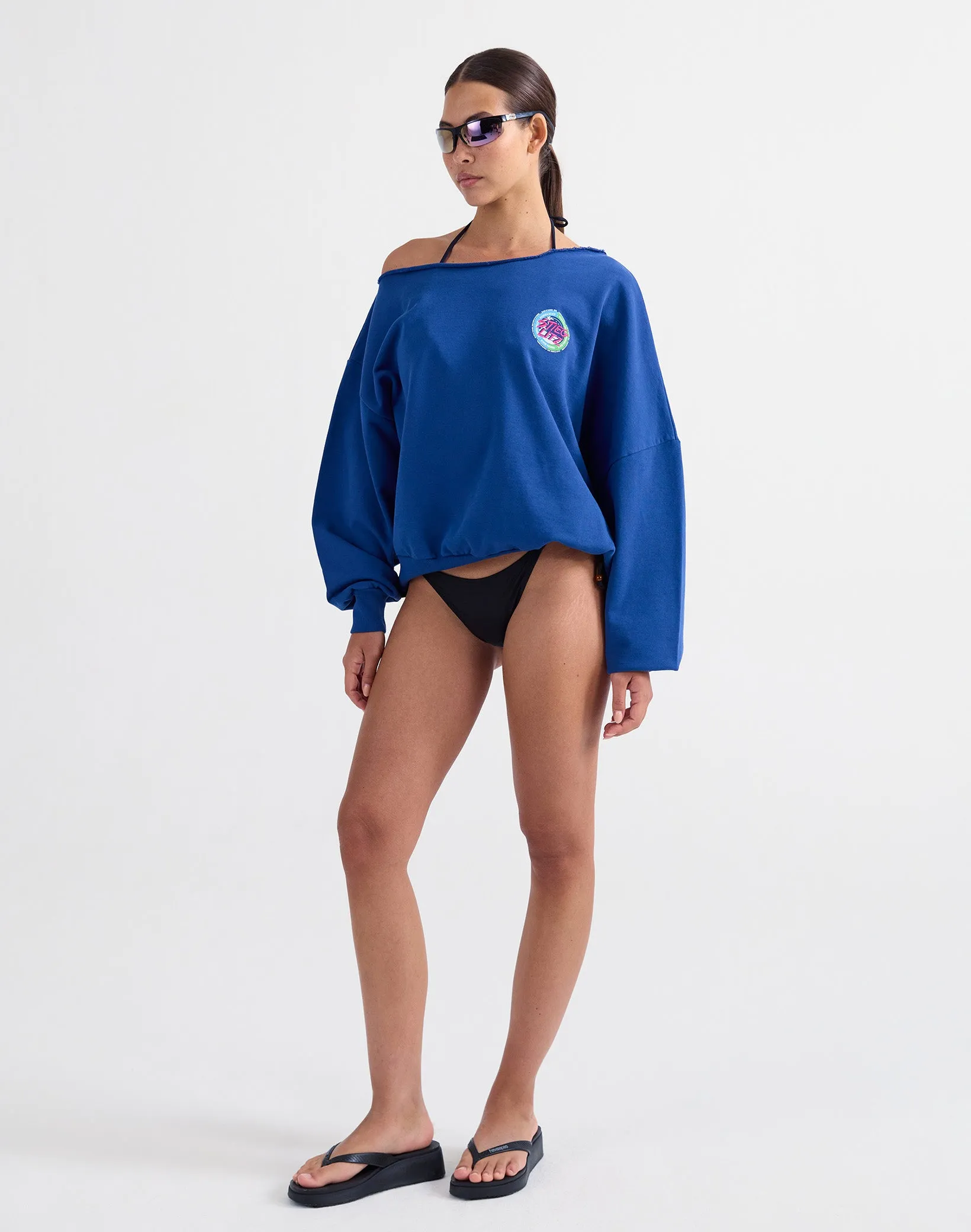 Maik Off-Shoulder Sweater | Blue sold by Stieglitz