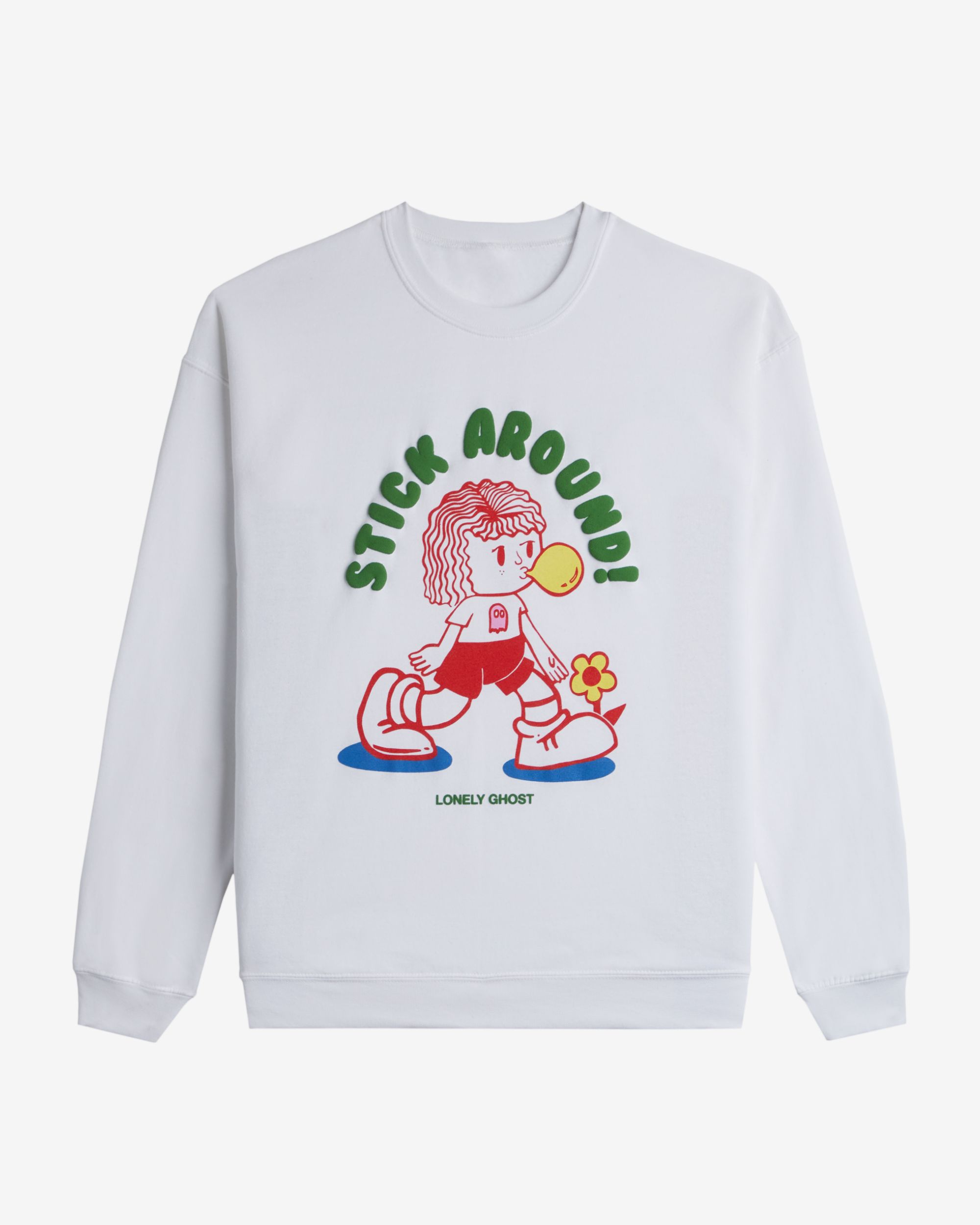 Stick Around Crewneck Sweater - White sold by Lonely Ghost
