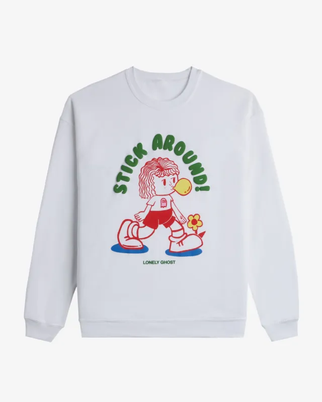 Stick Around Crewneck Sweater - White sold by Lonely Ghost