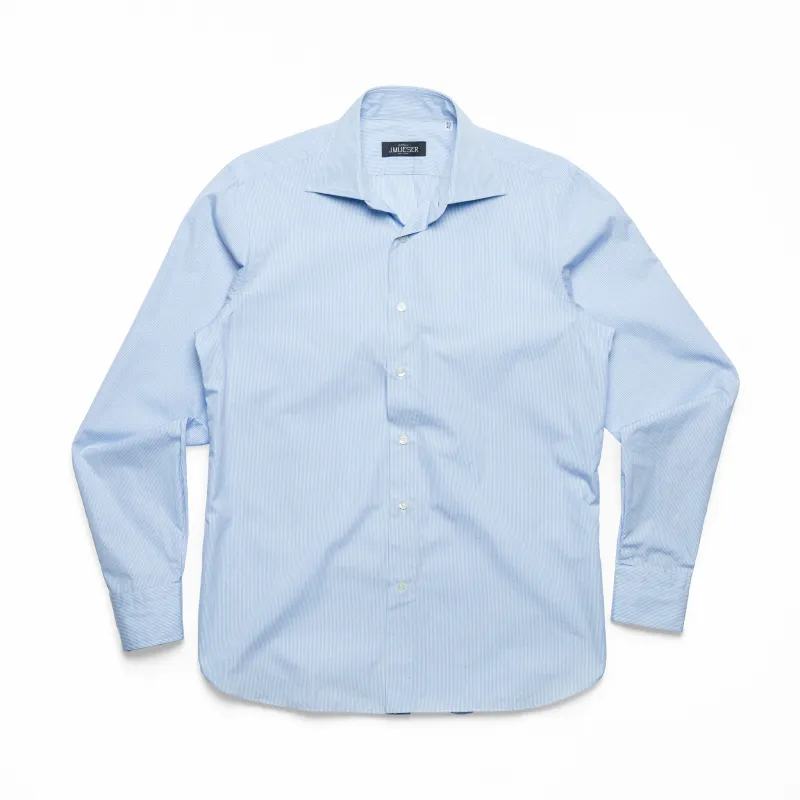 Light Blue Dress Stripe Spread Collar Shirt made by J. Mueser