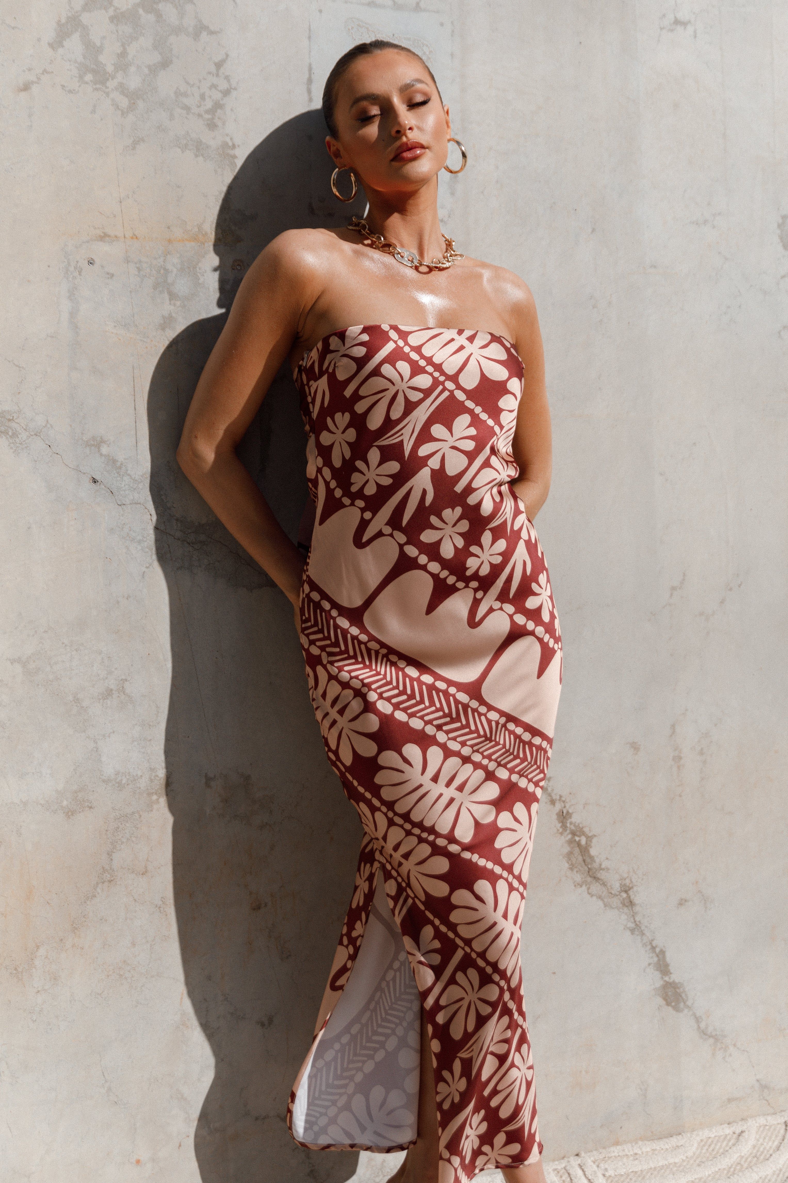 Amelie Strapless Maxi Dress - Rust Pink sold by Petal & Pup
