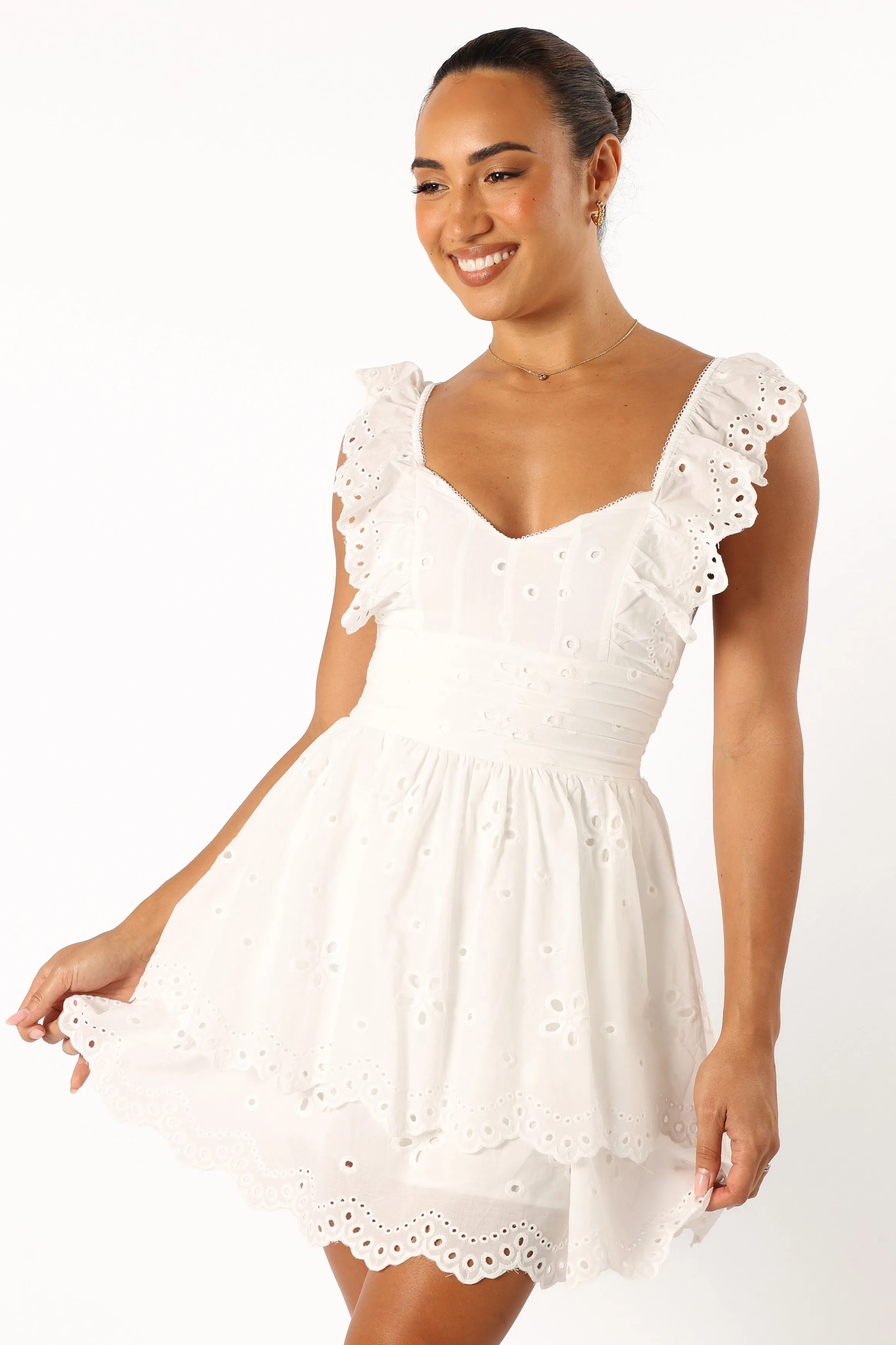 Selda Frill Sleeve Mini Dress - White sold by Petal & Pup