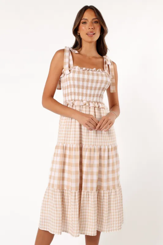 Rach Midi Dress - Beige Check sold by Petal & Pup