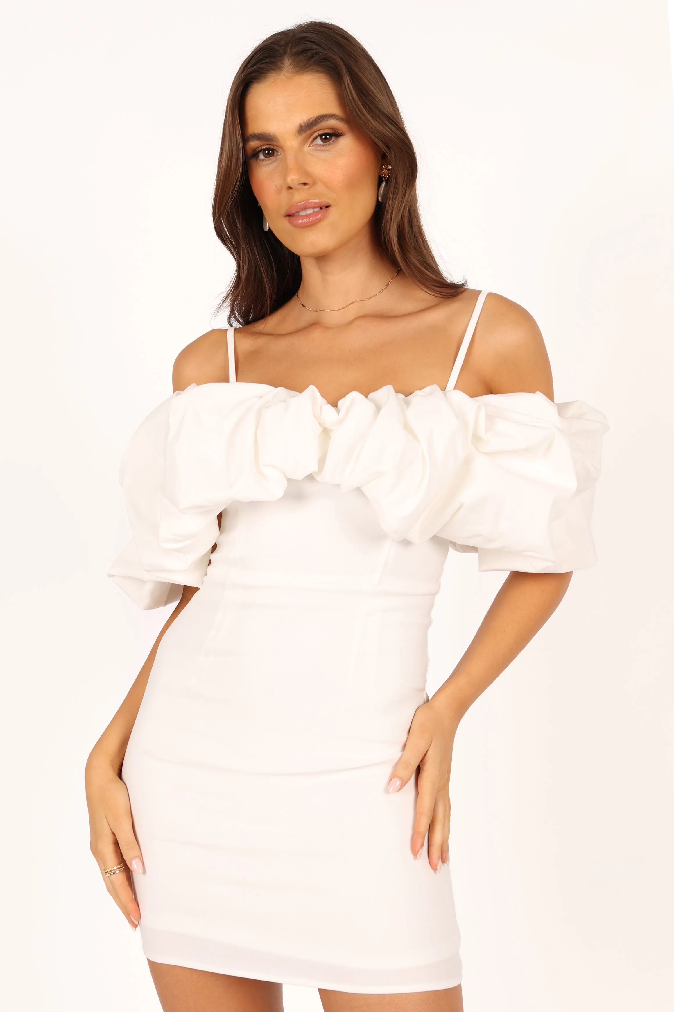 Sia Ruffle Mini Dress - White sold by Petal & Pup