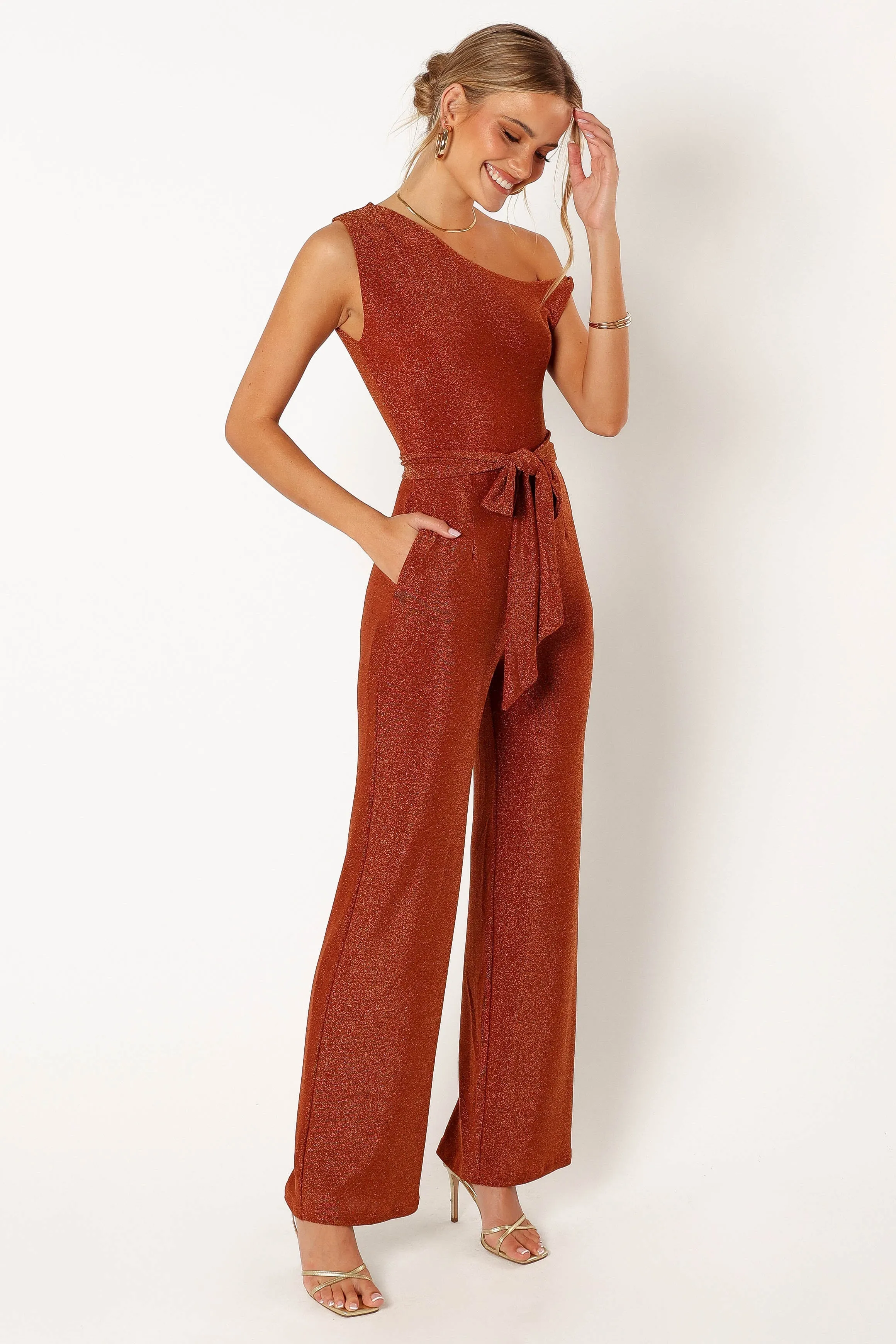 Katarina Off Shoulder Jumpsuit - Bronze sold by Petal & Pup product image thumbnail 4