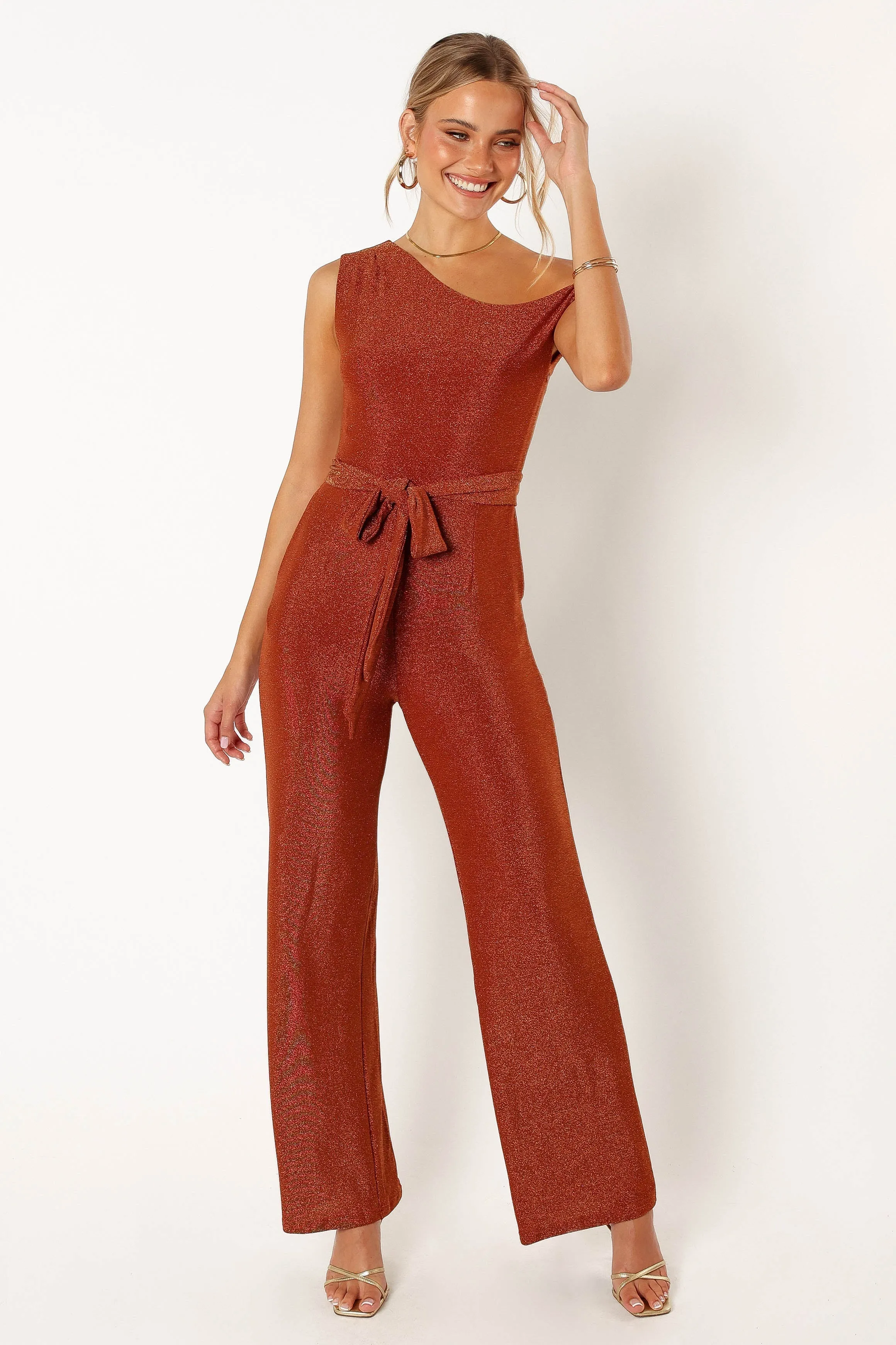 Katarina Off Shoulder Jumpsuit - Bronze sold by Petal & Pup product image thumbnail 2