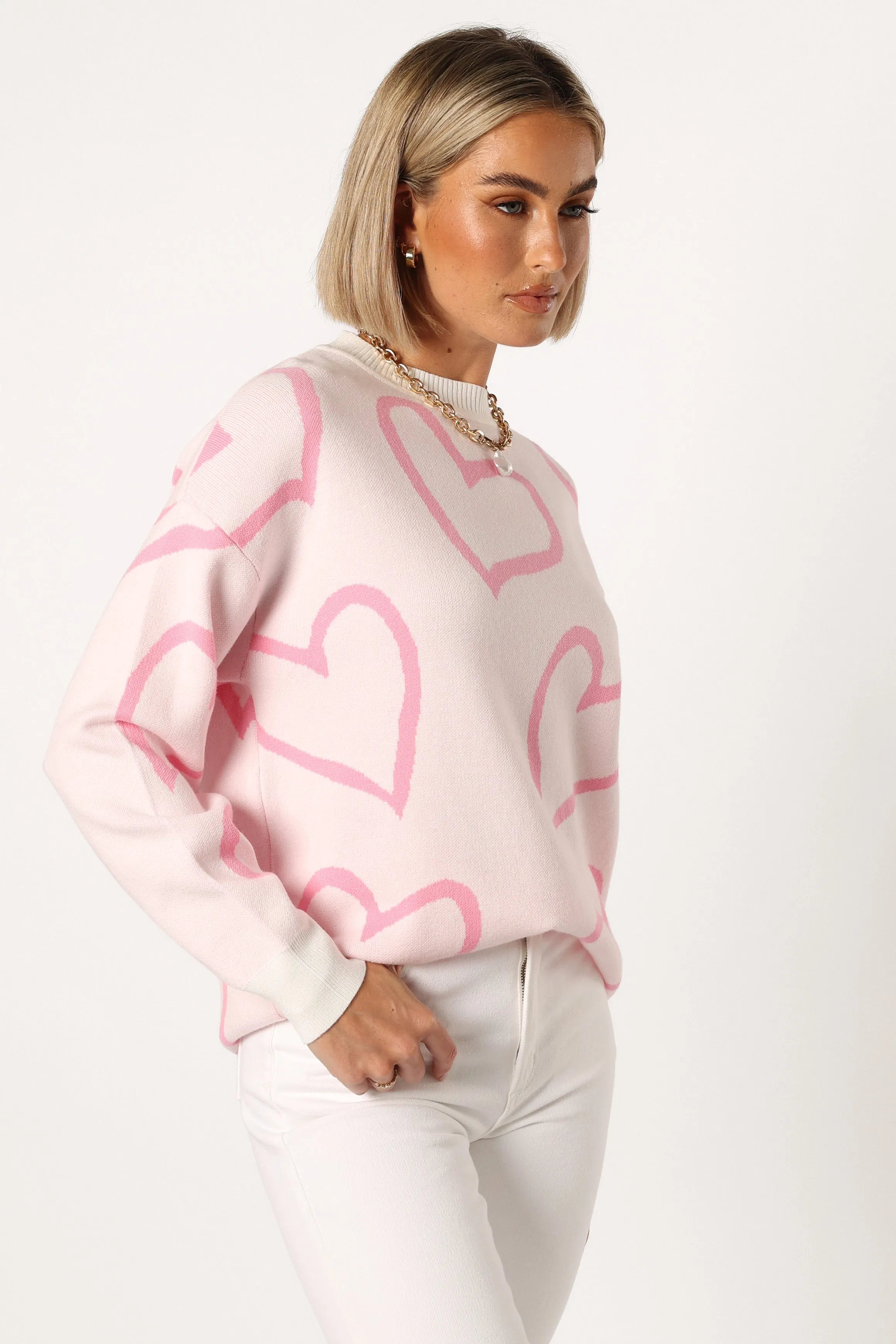 Gracelynn Heart Knit Sweater - White sold by Petal & Pup product image thumbnail 4